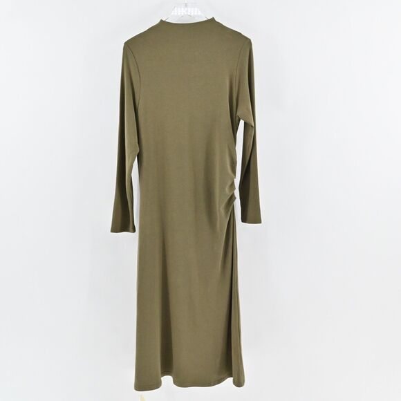 OGL Dress Size 2XL Green Heat Tech Mock Neck Long Sleeve Ruched Tucks Midi NEW - Picture 2 of 12